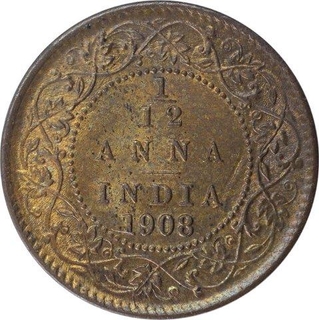 Bronze One Twelfth Anna Coin of King Edward VII of Calcutta Mint of 1908.