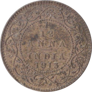 Bronze One Twelfth Anna Coin of King George V of Calcutta Mint of 1913.