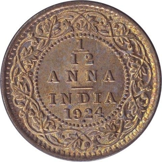 Bronze One Twelfth Anna Coin of King George V of Bombay Mint of 1924.