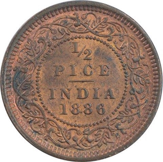 Copper Half Pice Coin of Victoria Empress of Calcutta Mint of 1886.