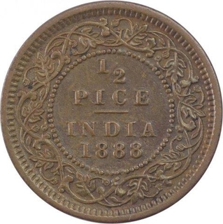 Copper Half Pice Coin of Victoria Empress of Calcutta Mint of 1888.