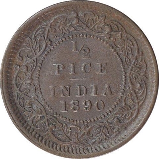 Copper Half Pice Coin of Victoria Empress of Calcutta Mint of 1890.