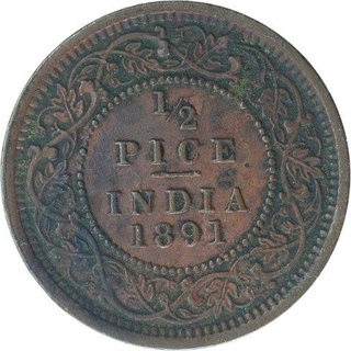 Copper Half Pice Coin of Victoria Empress of Calcutta Mint of 1891.