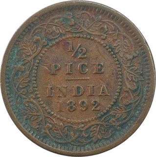 Copper Half Pice Coin of Victoria Empress of Calcutta Mint of 1892.