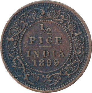 Copper Half Pice Coin of Victoria Empress of Calcutta Mint of 1899.