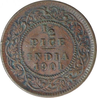 Copper Half Pice Coin of Victoria Empress of Calcutta Mint of 1901.