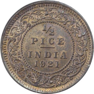 Bronze Half Pice Coin of King George V of Calcutta Mint of 1921.