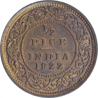 Bronze Half Pice Coin of King George V of Calcutta Mint of 1922.