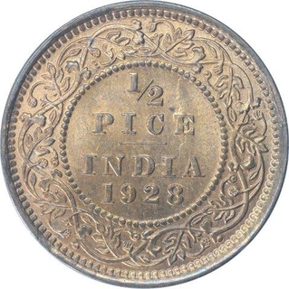 Bronze Half Pice Coin of King George V of Calcutta Mint of 1928.