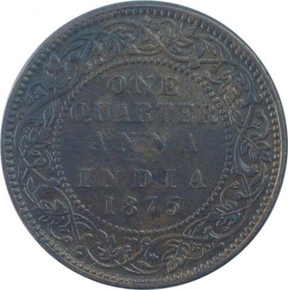 Copper Quarter Anna Coin of Victoria Queen of Bombay Mint of 1875.