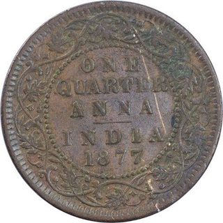 Copper One Quarter Anna Coin of Victoria Empress of Calcutta Mint of 1877.