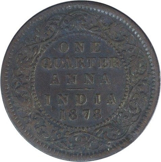 Copper One Quarter Anna Coin of Victoria Empress of Calcutta Mint of 1878.