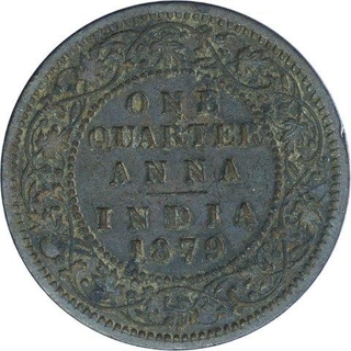 Copper One Quarter Anna Coin of Victoria Empress of Calcutta Mint of 1879.