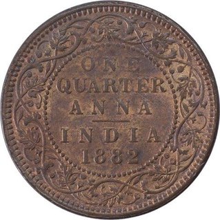 Copper One Quarter Anna Coin of Victoria Empress of Calcutta Mint of 1882.