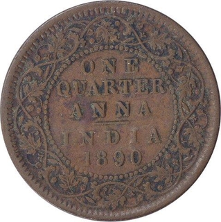 Copper One Quarter Anna Coin of Victoria Empress of Calcutta Mint of 1890.