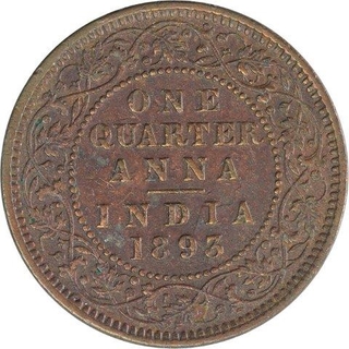 Copper One Quarter Anna Coin of Victoria Empress of  Calcutta Mint 1893.