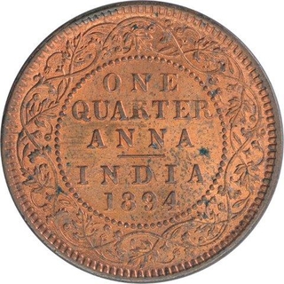 Copper One Quarter Anna Coin of Victoria Empress of Calcutta Mint of 1894.