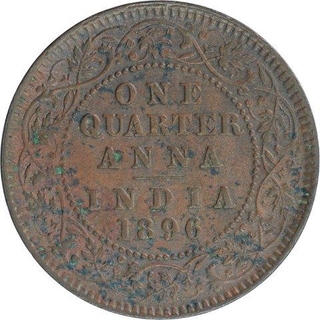 Copper One Quarter Anna Coin of  Victoria Empress of Calcutta Mint of 1896.