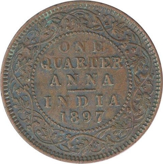 Copper One Quarter Anna Coin of Victoria Empress of Calcutta Mint of 1897.