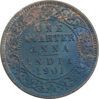 Copper One Quarter Anna Coin of Victoria Empress of Calcutta Mint of 1901.