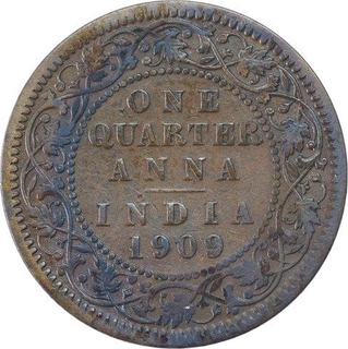 Bronze One Quarter Anna Coin of  King Edward VII of Calcutta Mint of 1909.