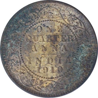 Bronze One Quarter Anna Coin of  King Edward VII of Calcutta Mint of 1910.