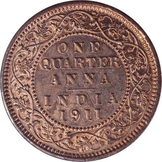 Copper One Quarter Anna Coin of King George V of Calcutta Mint of 1911.