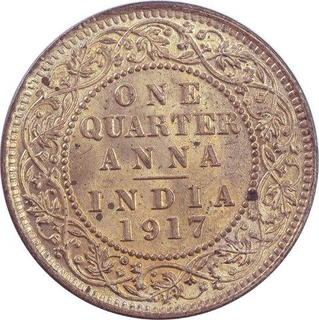 Copper One Quarter Anna Coin of King George V of Calcutta Mint of 1917.