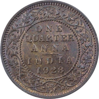 Copper One Quarter Anna Coin of King George V of Calcutta Mint of  1928.