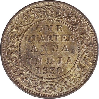 Copper One Quarter Anna Coin of King George V of Bombay Mint of 1930.