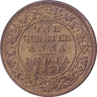 Copper One Quarter Anna Coin of King George V of Calcutta Mint of 1931.