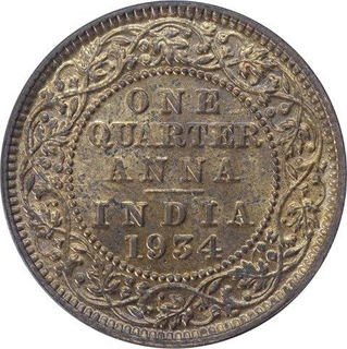 Copper One Quarter Anna Coin of King George V of Calcutta Mint of 1934.