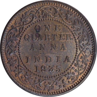 Copper One Quarter Anna Coin of King George V of Calcutta Mint of 1935.