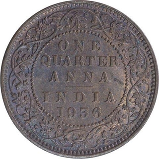 Copper One Quarter Anna Coin of King George V of Calcutta Mint of 1936.