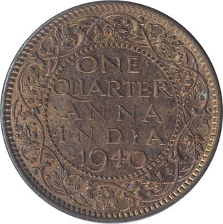 Copper One Quarter Anna Coin of King George VI of Calcutta Mint of 1940.