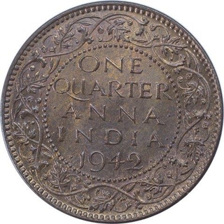 Bronze One Quarter Anna Coin of King George VI of Calcutta Mint of 1942.