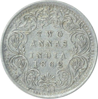 Silver Two Annas Coin of Victoria Queen of Bombay Mint of 1862.