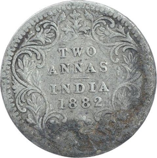 Silver Two Annas Coin of Victoria Empress of Calcutta Mint of 1882.