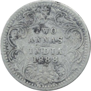 Silver Two Annas Coin of Victoria Empress of Bombay Mint of 1888.