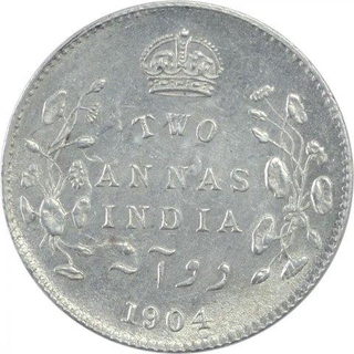 Silver Two Annas Coin of King Edward VII of Calcutta Mint of 1904.