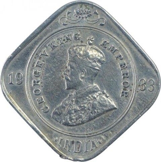 Copper Nickel Two Annas Coin of King George V of Calcutta Mint of 1933.