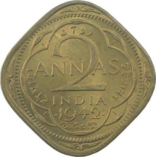 Nickel Brass Two Annas Coin of King George VI of Bombay Mint of 1942.  