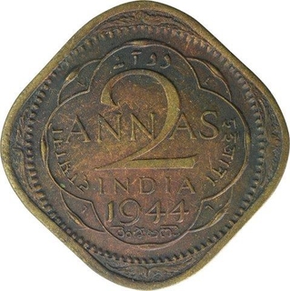 Nickel Brass Two Annas Coin of King George VI of Lahore Mint of 1944.