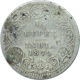 Silver Quarter Rupee Coin of Victoria Empress of Calcutta Mint of 1879.