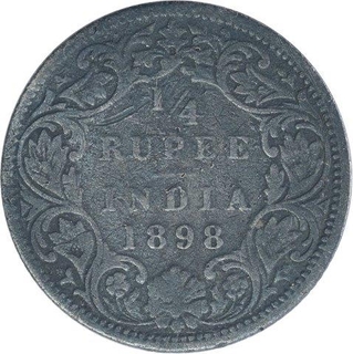 Silver Quarter Rupee Coin of Victoria Empress of Bombay Mint of 1898.