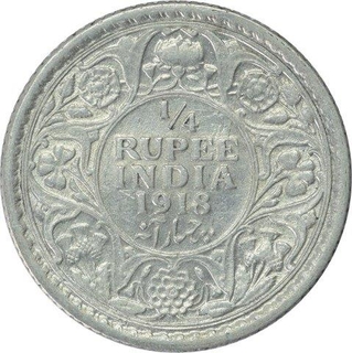 Silver One Quarter Rupee Coin of King George V of Calcutta Mint of 1918.