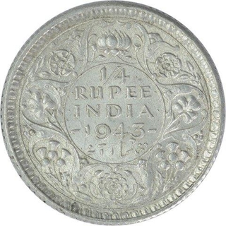 Silver One Quarter Rupee Coin of King George V of Calcutta Mint of 1943.