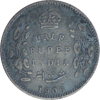 Silver Half Rupee Coin of King Edward VII of Bombay Mint of 1906.