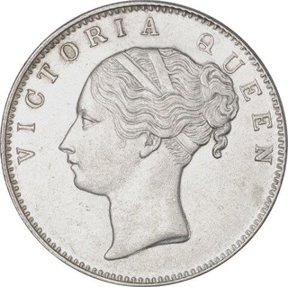 Silver One Rupee Coin of Victoria Queen of Calcutta Mint of 1840.