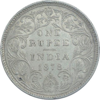 Silver One Rupee Coin of Victoria Empress of Bombay Mint of 1878.